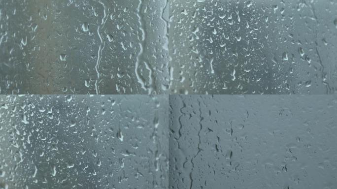 雨水打湿玻璃实拍4K