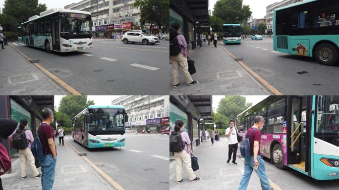 乘客在公交站台候车