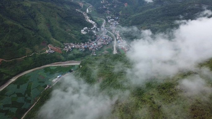 航拍农村山区农村