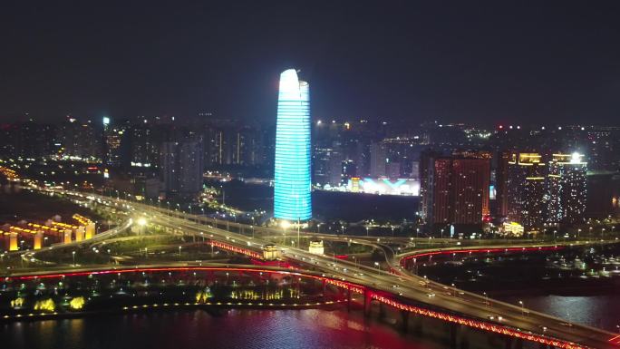 朝阳大桥新力大厦城市夜景航拍