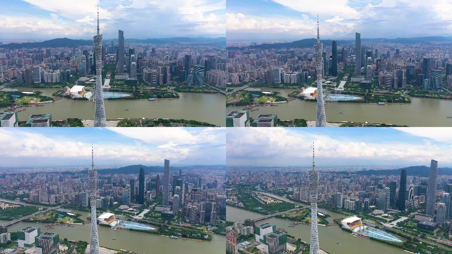 1080p环绕广州塔航拍晴天空镜
