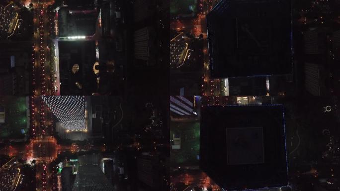 航拍西安CBD城市高层建筑夜景商圈