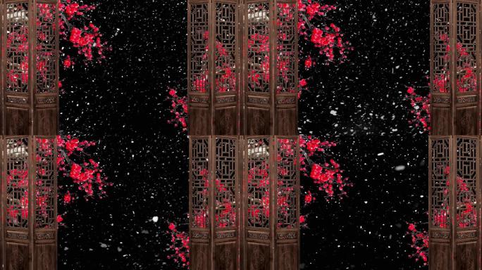 中国风传统古诗词古门窗梅花暴雪带通道素材