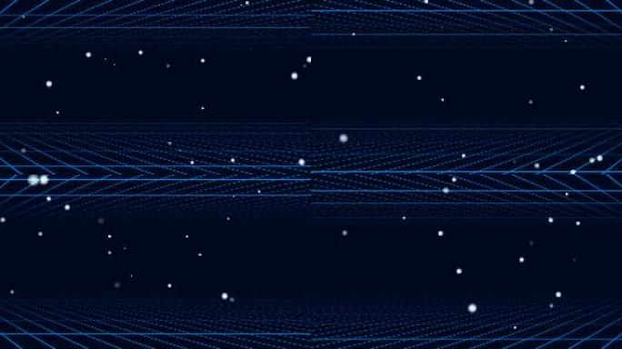 宽屏蓝色空间感网格粒子上升动画-无缝循环