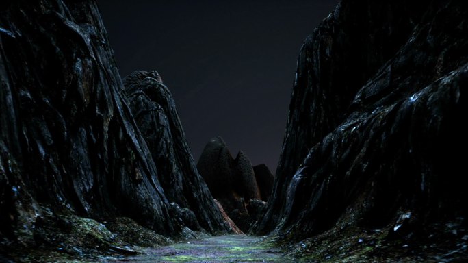 3D舞台投影黑夜神秘山间小路穿梭视频素材