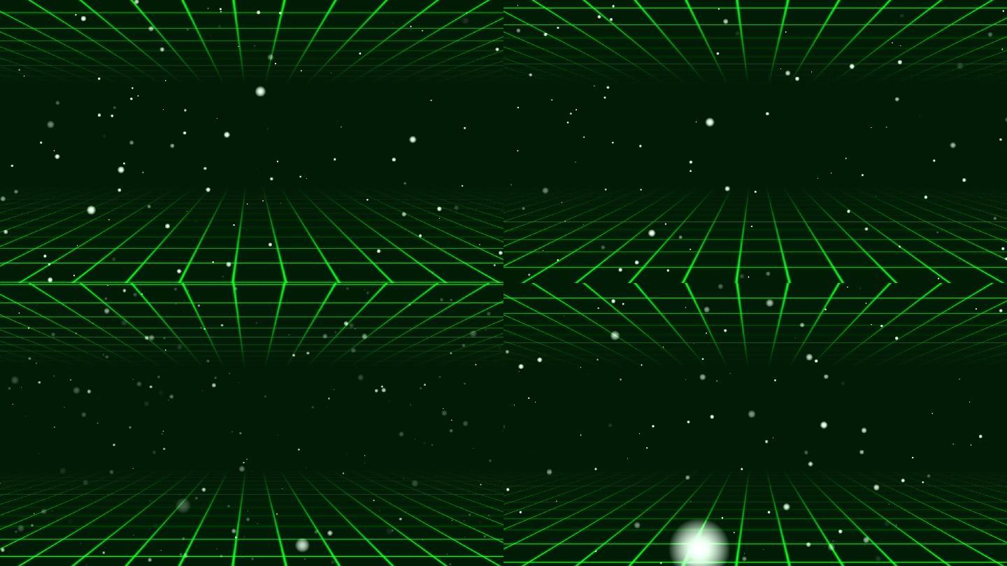 绿色空间感网格粒子扑面而来动画视频-循环