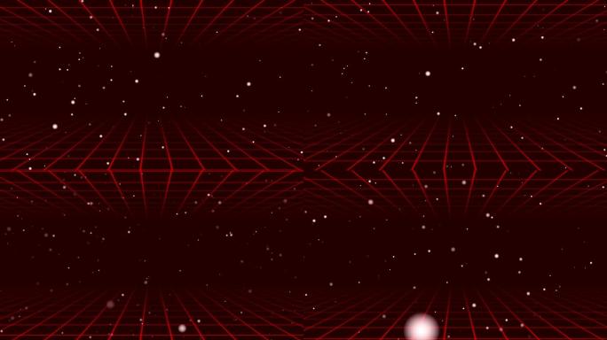 红色空间感网格粒子扑面而来动画-无缝循环
