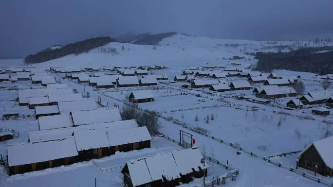 新疆禾木村雪傍晚景视频素材