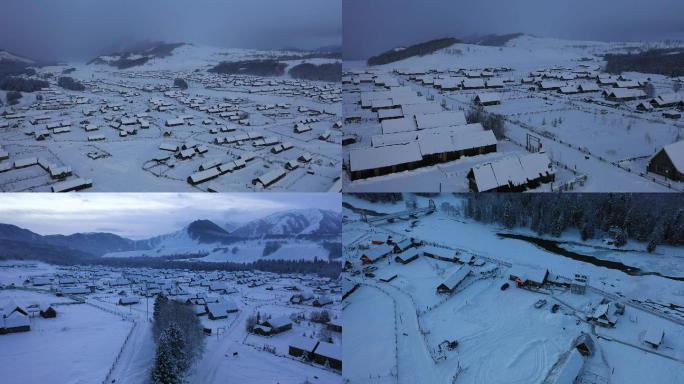 新疆禾木村雪傍晚景视频素材