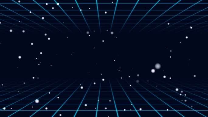 蓝色空间感网格动画上升粒子视频-无缝循环
