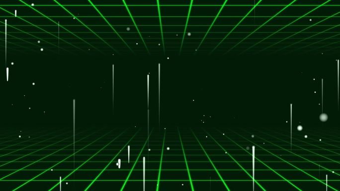绿色空间感网格上升线条粒子动画视频-无缝