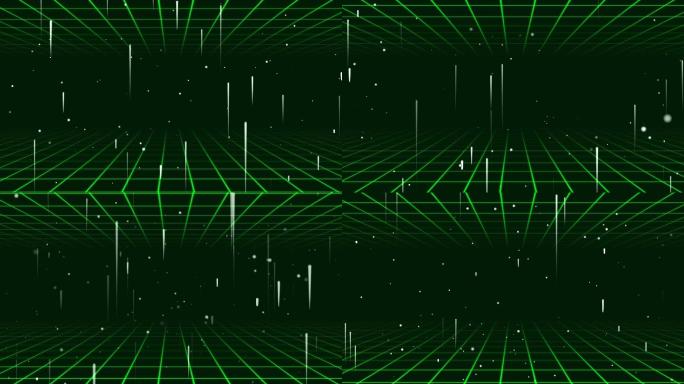 绿色空间感网格上升线条粒子动画视频-无缝