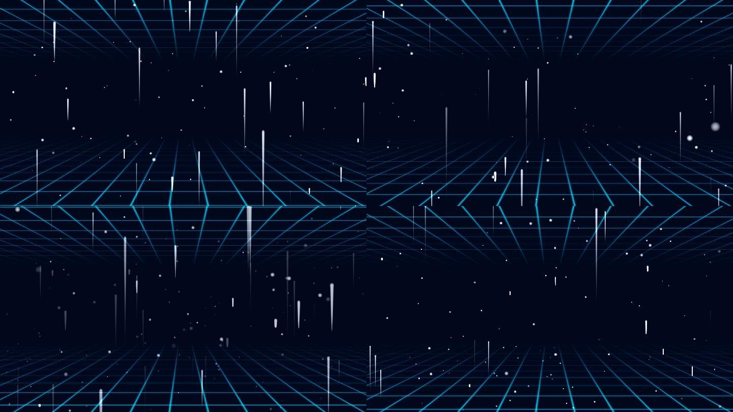 蓝色空间感网格动画上升线条粒子视频-循环