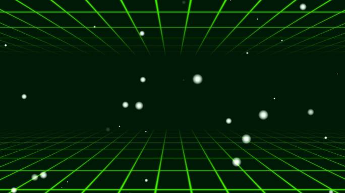 宽屏绿色空间感网格粒子上升动画-无缝循环