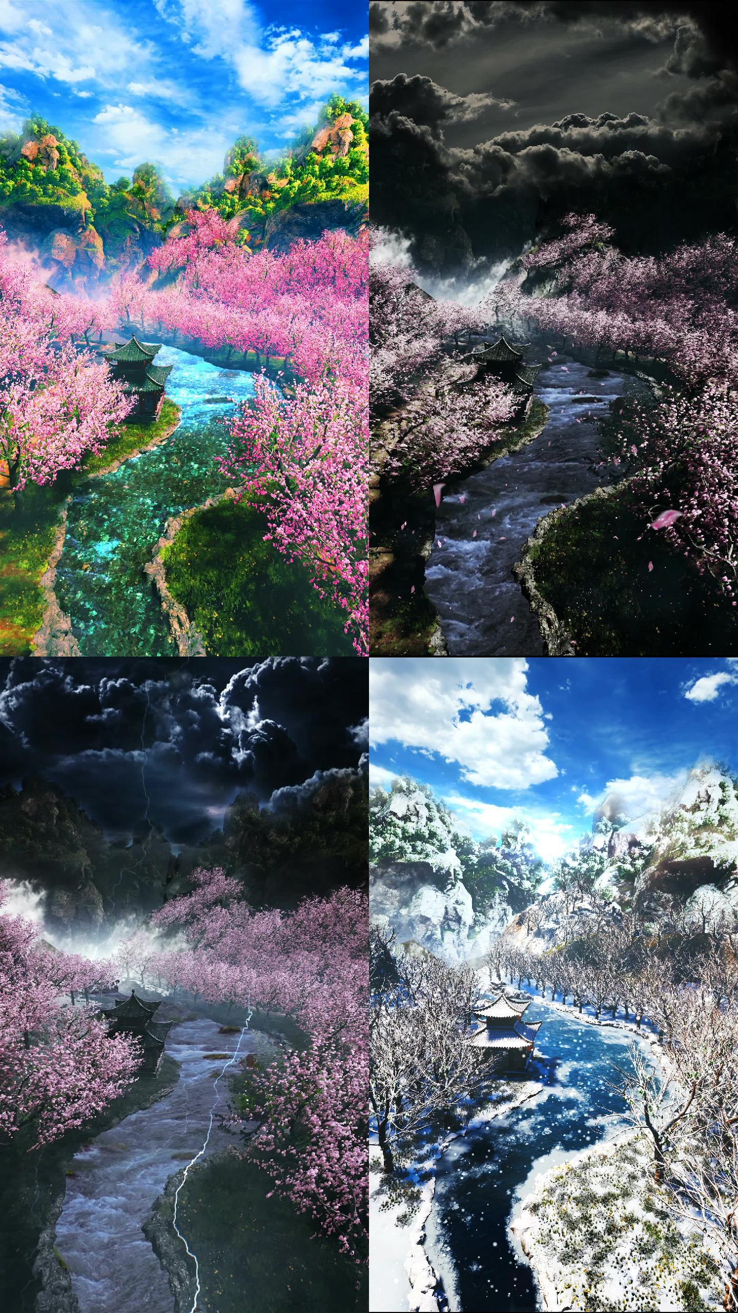 【原创】3D竖屏奇幻森林四季变化视频素材