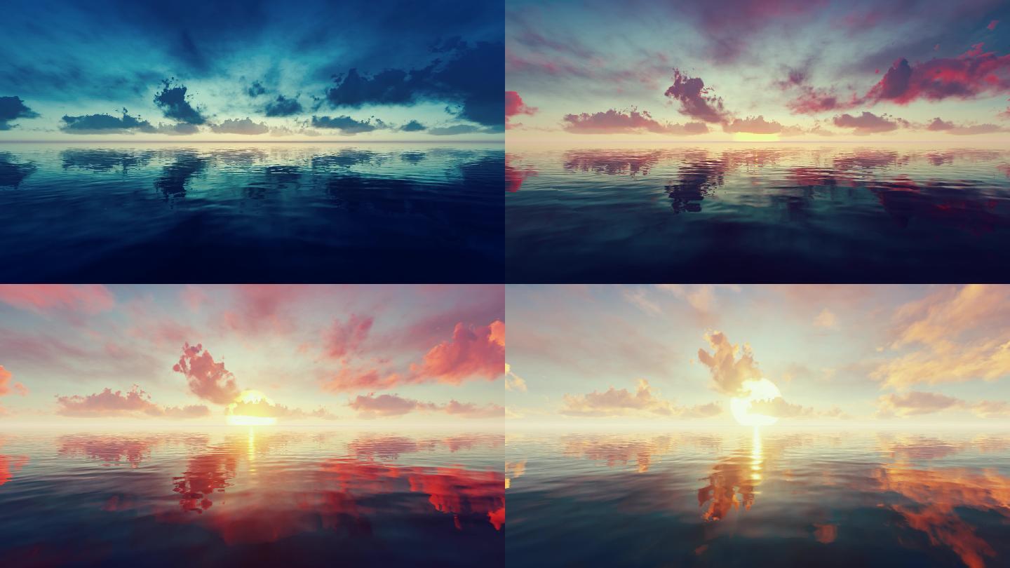 4K海上一轮太阳升起