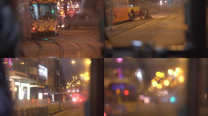 香港夜景叮叮车有轨电车沿途实拍