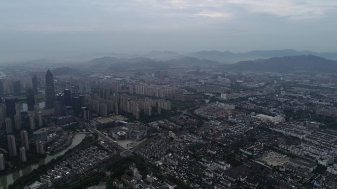 4K原素材-航拍绍兴城市全景