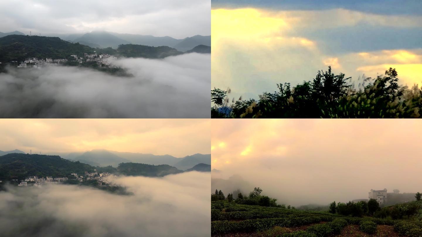 安徽黄山坡山村难得一见的瀑布云