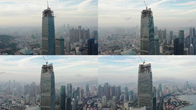 青岛第一高楼海天中心及高楼群航拍4K视频