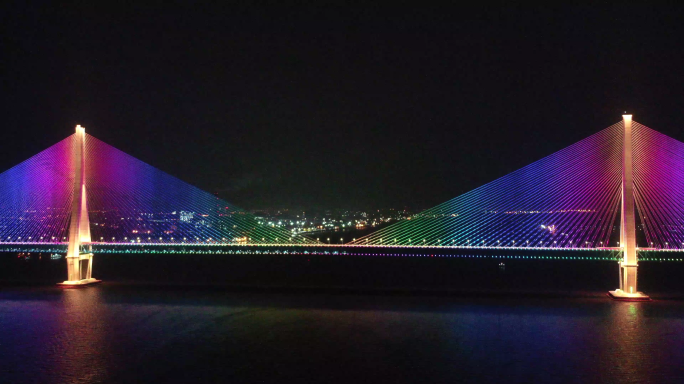 4K航拍沪苏通长江公铁大桥夜景