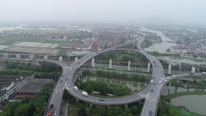 4K原素材-航拍浙江绍兴城市道路天眼