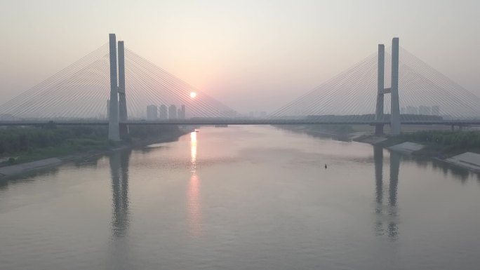 武汉四环线汉江特大桥日出航拍