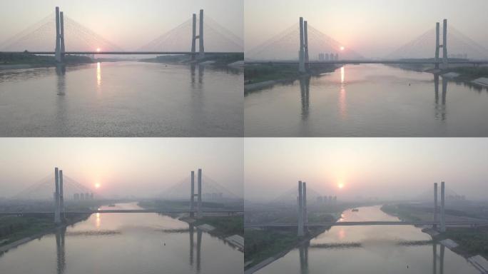 武汉四环线汉江特大桥日出航拍