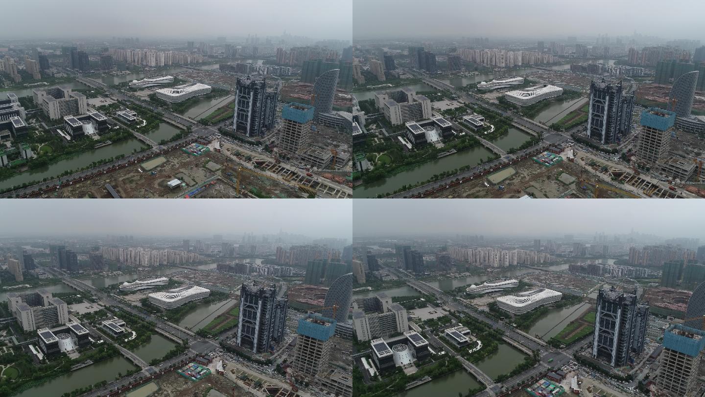 4K原素材-航拍开发建筑中的浙江绍兴