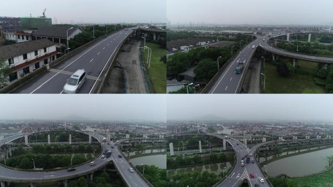 4K原素材-航拍浙江绍兴城市道路天眼
