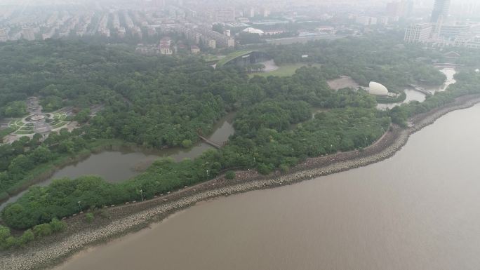 4K原素材-航拍吴淞炮台湾湿地森林公园
