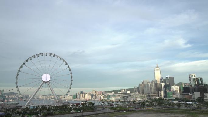高清实拍香港中环摩天轮延时摄影蓝天白云