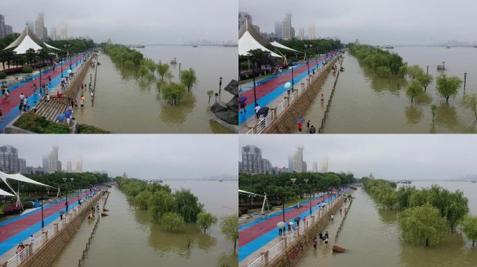 4k武汉汉口江滩洪水航拍