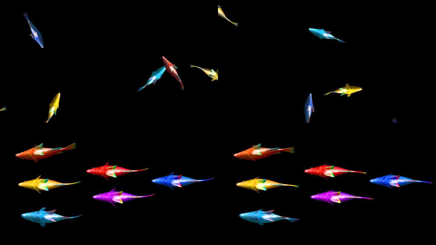 彩色鱼群和单条鱼动画循环