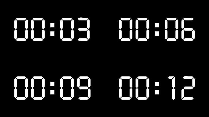 【原创4K】液晶显示白色15秒钟顺数计时