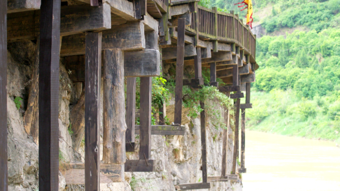 明月峡蜀道古栈道特写4K