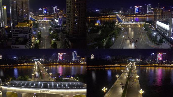 4K-原素材-安康汉水大桥夜景航拍