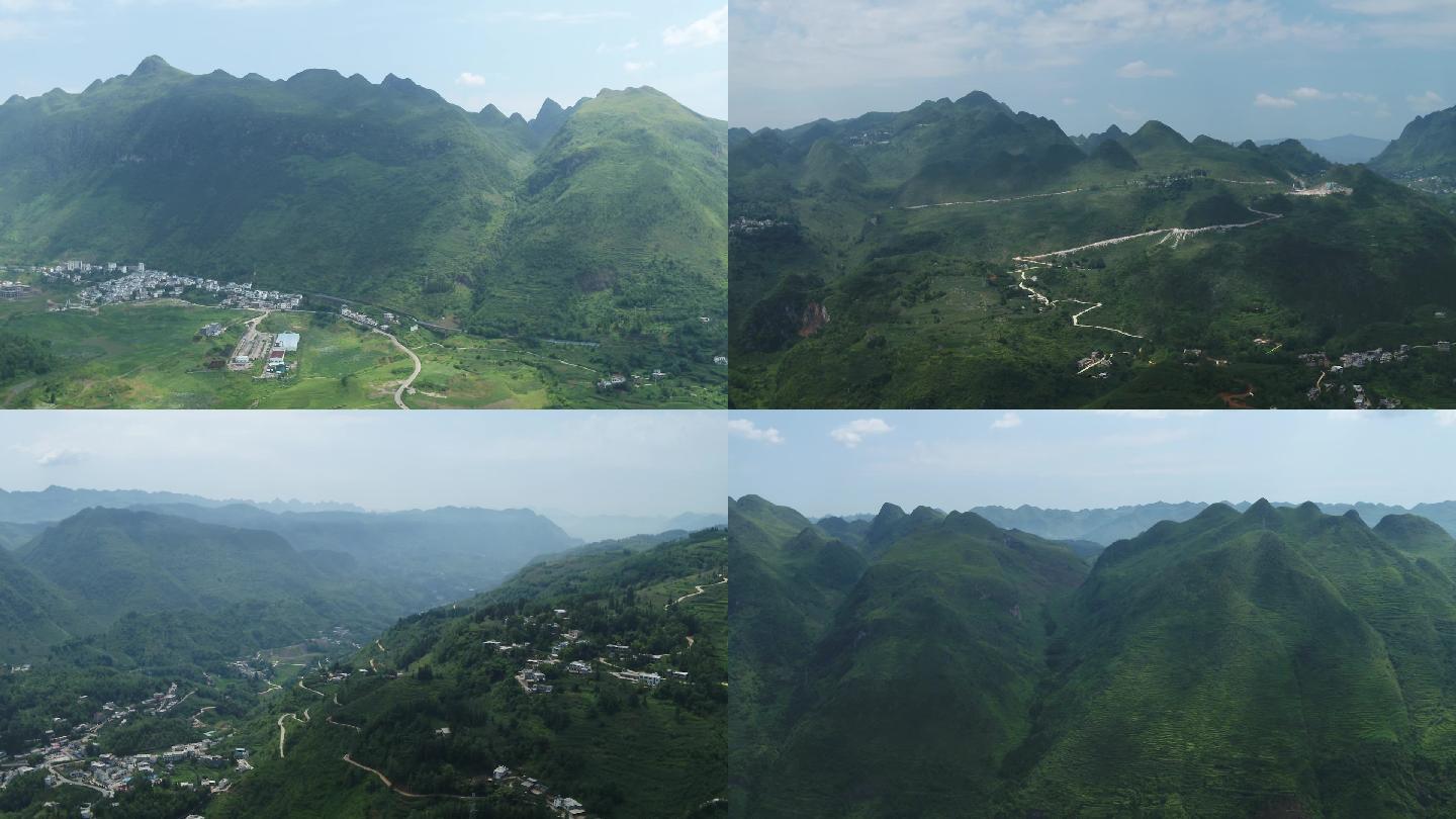 山脚下的山村、蜿蜒的山路