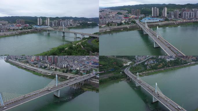 4K-原素材-安康西津汉江三桥航拍
