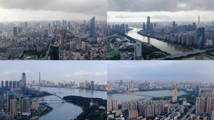 武汉城市长江汉江全景航拍4K