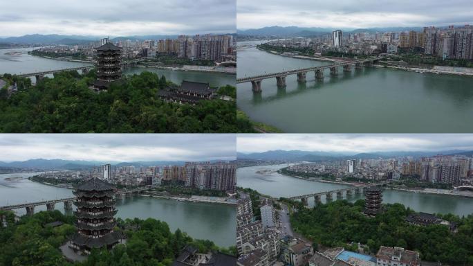 4K-原素材-安康汉水安澜楼汉江大桥