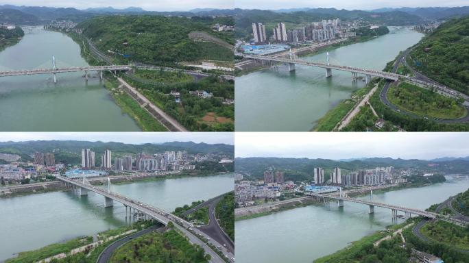 4K-原素材-安康西津汉江三桥航拍