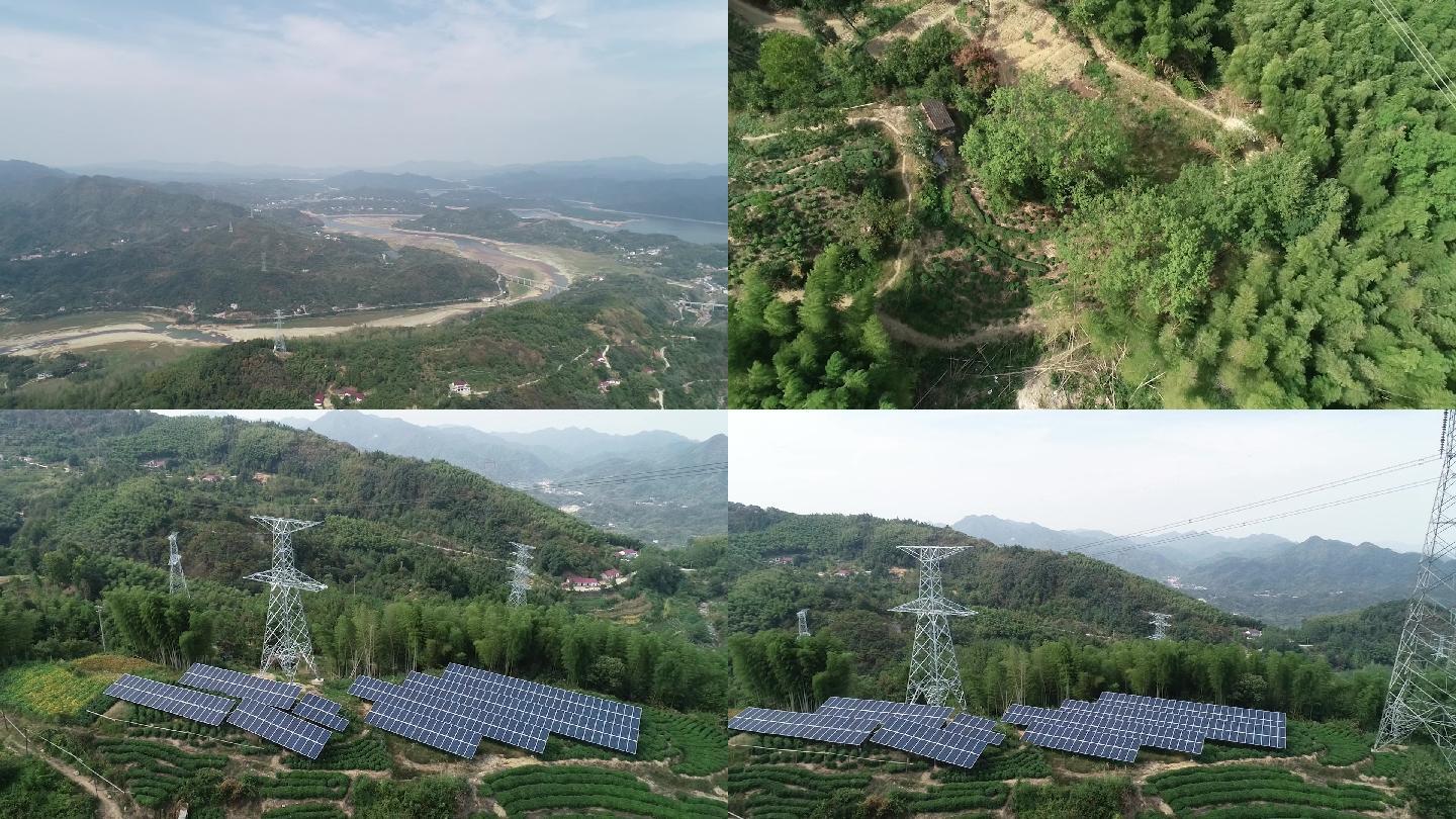 安徽省金寨县村庄里的光伏发电站航拍