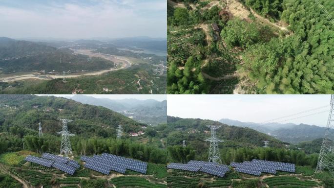 安徽省金寨县村庄里的光伏发电站航拍