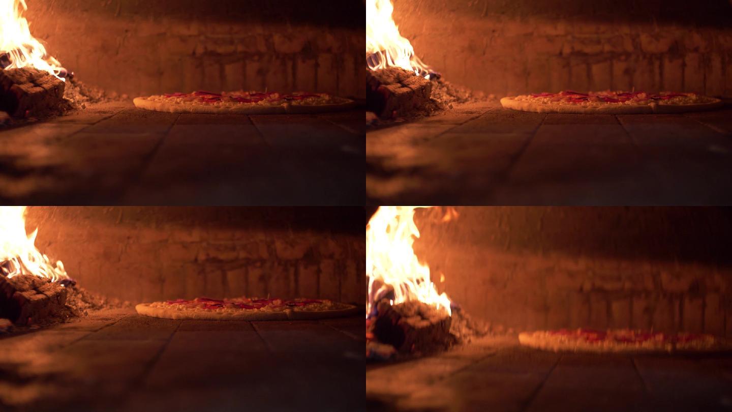 火堆烤披萨美食温暖炉火火光