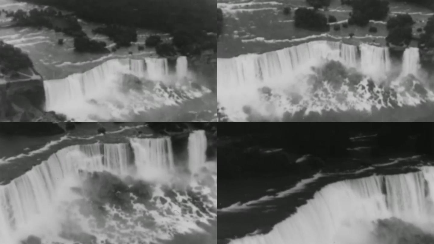 上世纪初自然风光风景航拍尼亚加拉瀑布