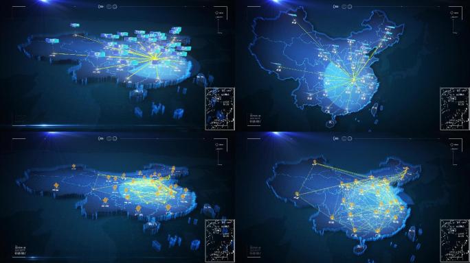 科技感中国地图湖北武汉辐射全国覆盖