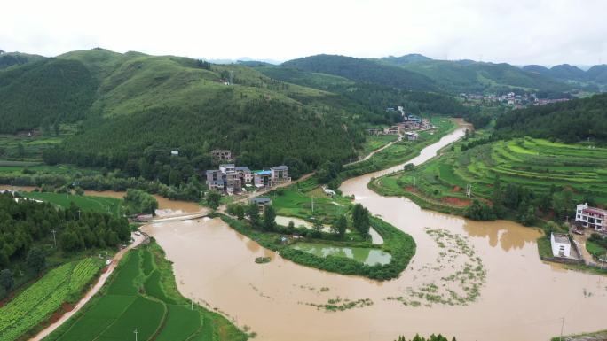 4K航拍农村洪涝灾害河道
