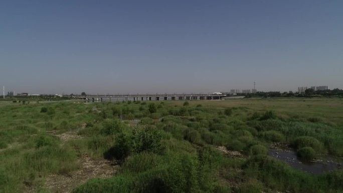 石家庄汊河湿地滹沱河大桥航拍镜头