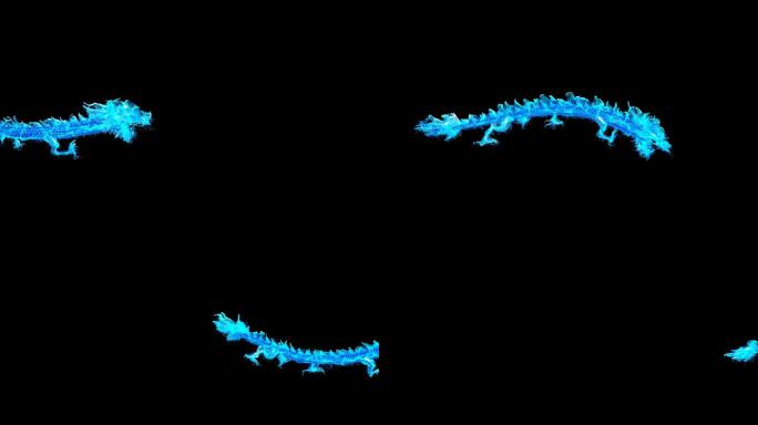 4K中国龙蓝色龙火焰粒子通道视频-带粒子